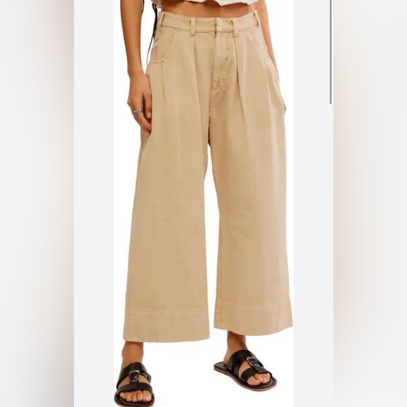 Free People Tan Wide Leg Pants - Picture 1 of 8